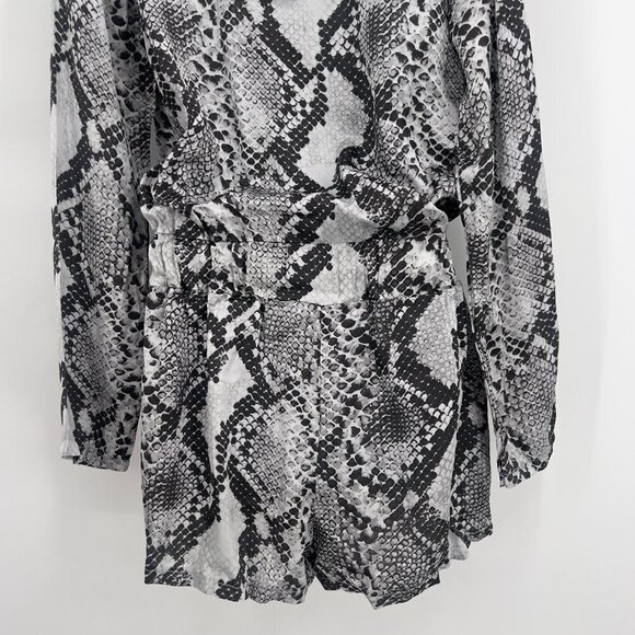 Sofia Collection Natalia Snakeskin Print Long Sleeve Romper - Picture 7 of 11